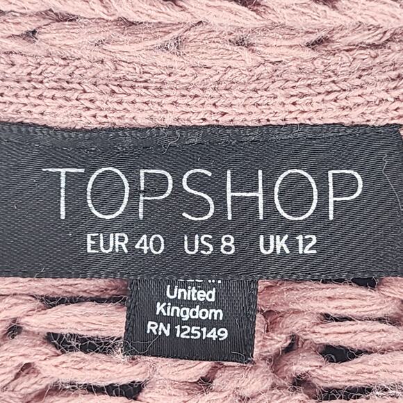 Topshop Women’s Chunky Cable Knit Long Open Front Cardigan Pink Rose Size 8 - Picture 16 of 16